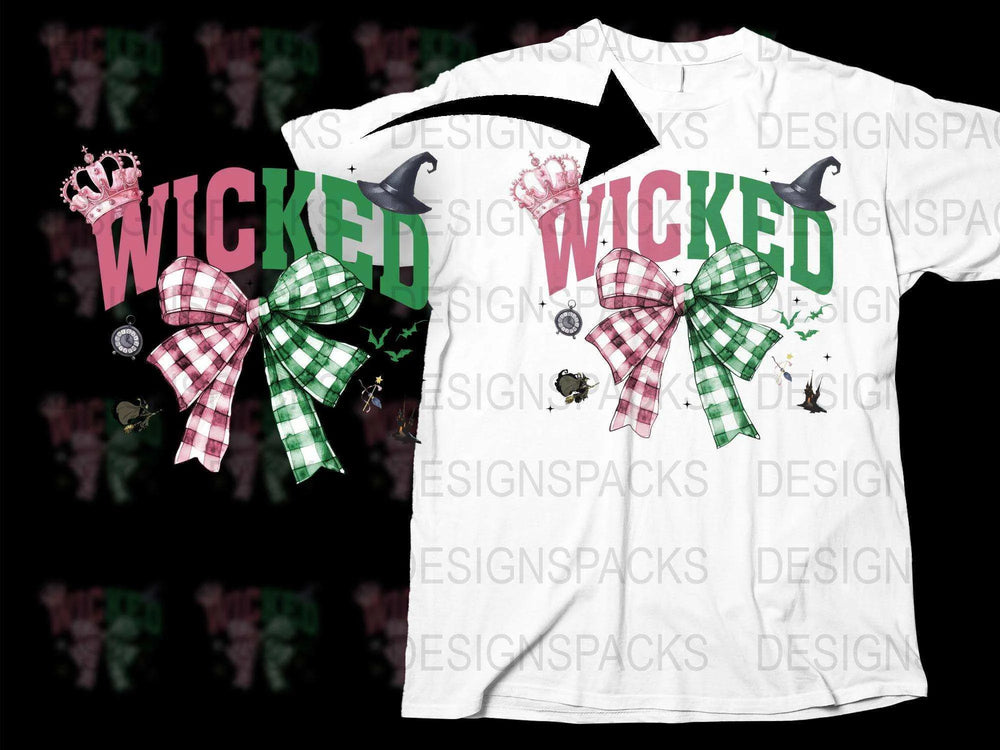 Wicked Crown and Plaid Ribbon Graphic T-Shirt, Women's Fashionable Printed Tee, Unique Casual Streetwear Shirt