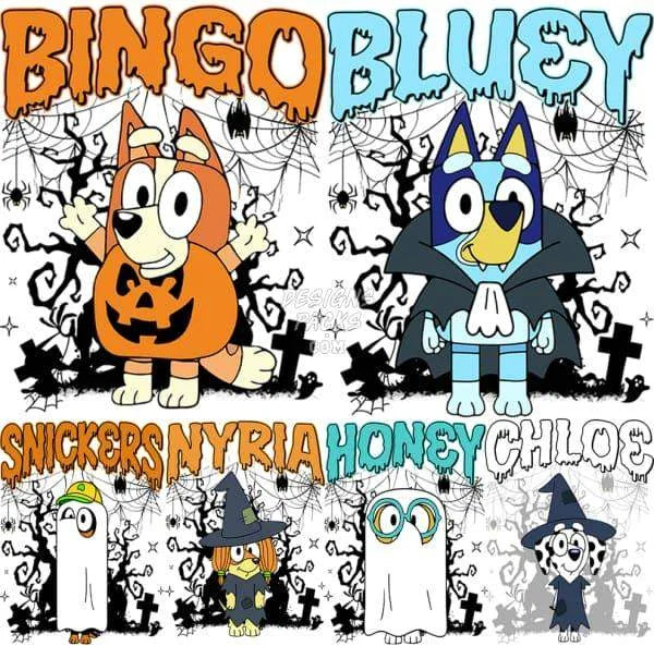 6 Dog Halloween Cartoon Designs Bundle PNG