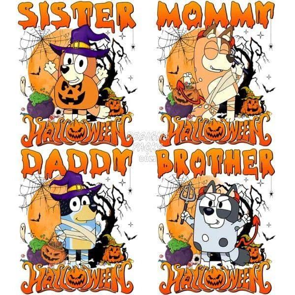 4 Dogs Halloween Cartoon Designs Bundle PNG