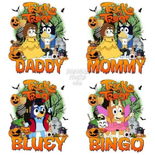 4 Family Dog Halloween Cartoon Designs Bundle PNG