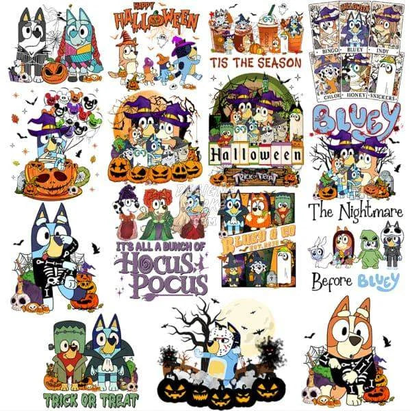 15 Halloween Kids Dogs Cartoon Designs Bundle PNG