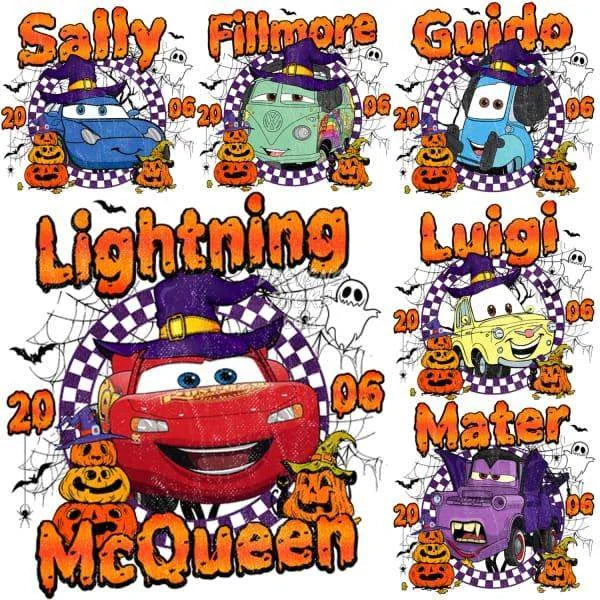 6 Halloween Cartoon Car Movie Designs Bundle PNG