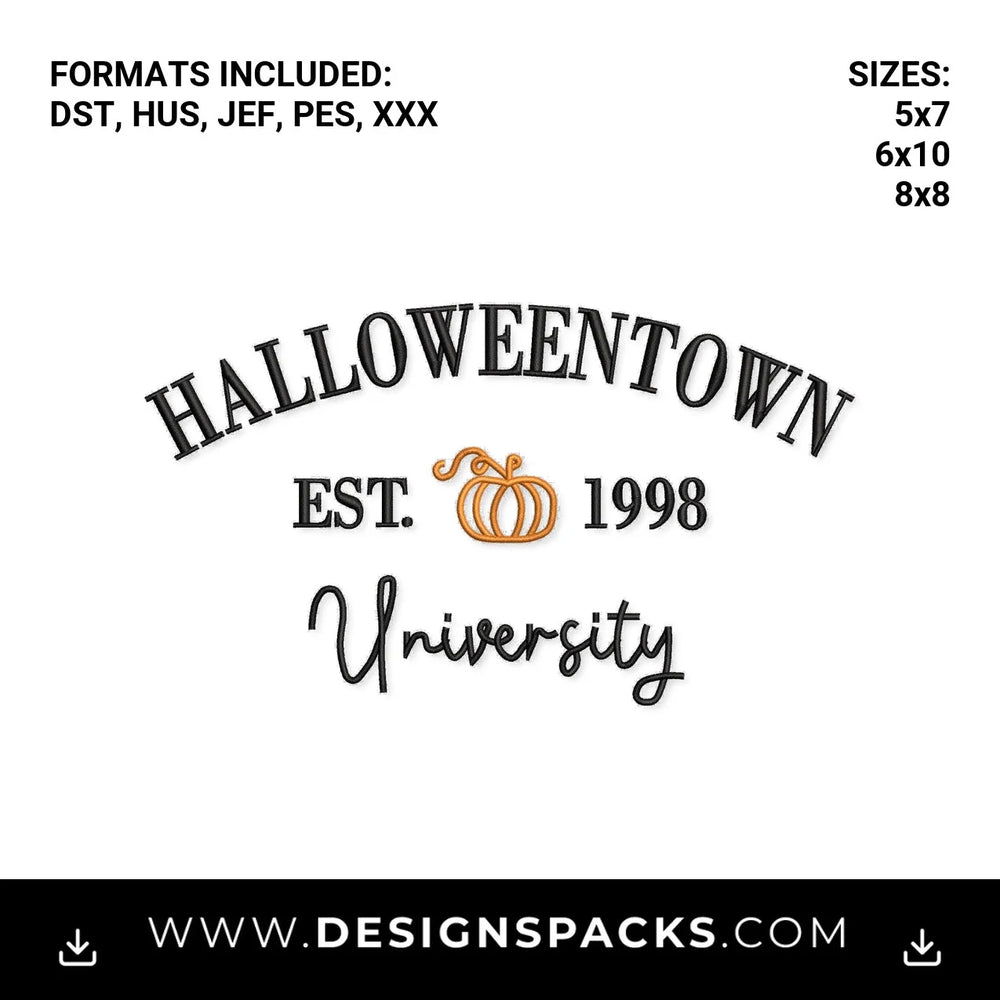 Halloweentown University Est. 1998 Embroidery Design - Instant digital download pattern at Designspacks.com