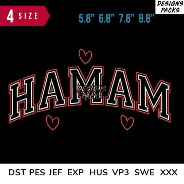 HAMAM text design with hearts, available in multiple sizes and embroidery formats
