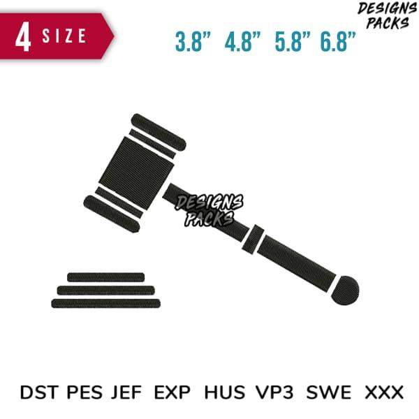 Gavel design in 4 sizes for embroidery, DTF, DTG with DST PES JEF formats