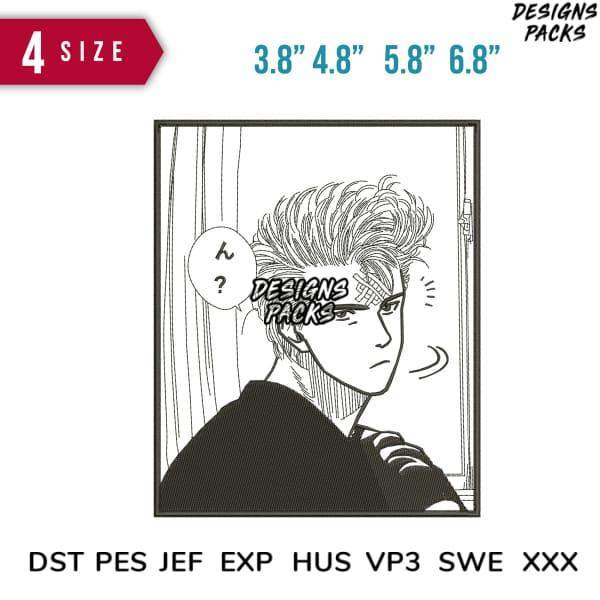 Anime-style embroidery design with 4 size options, print-ready DST PES JEF formats for DTG/DTF