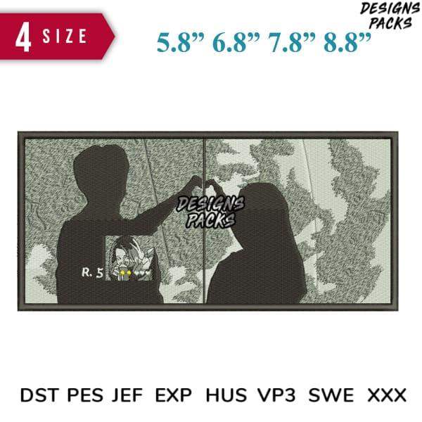 Embroidery design of couple forming heart shape, available in 4 sizes & formats like PES, DST for instant download