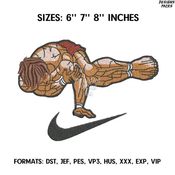 Hanma Baki Embroidery Design File, Baki Hanma Anime Embroidery Design, Machine Embroidery Dst. Nike Baki The Grappler