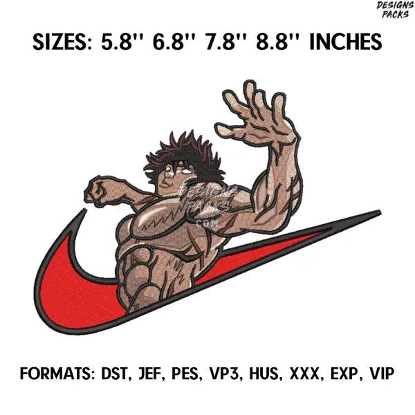 Hanma Baki Embroidery Design File, Baki Hanma Anime Embroidery Design, Machine Embroidery Dst. Nike Baki The Grappler