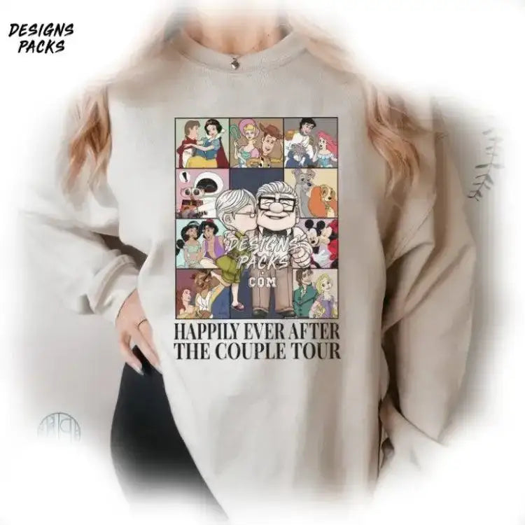 Happily Ever After Vintage Cartoon Land Couple Up Movie Eras Tour Png Design