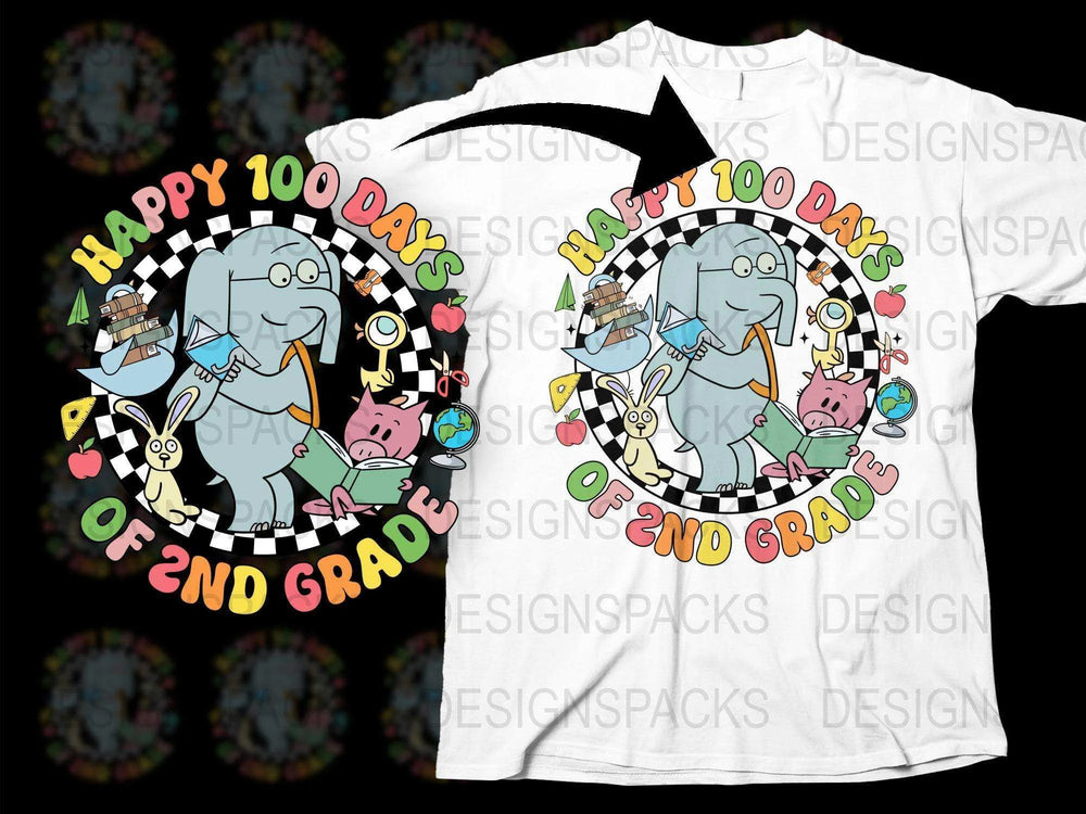 Happy 100 Days of 2nd Grade T-Shirt, Cute Elephant and Friends Celebration, Kids School Milestone Tee