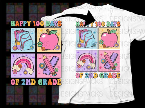 Happy 100 Days of 2nd Grade T-Shirt, Colorful School Milestone Tee, Kids Celebration Shirt, Teacher Gift Idea
