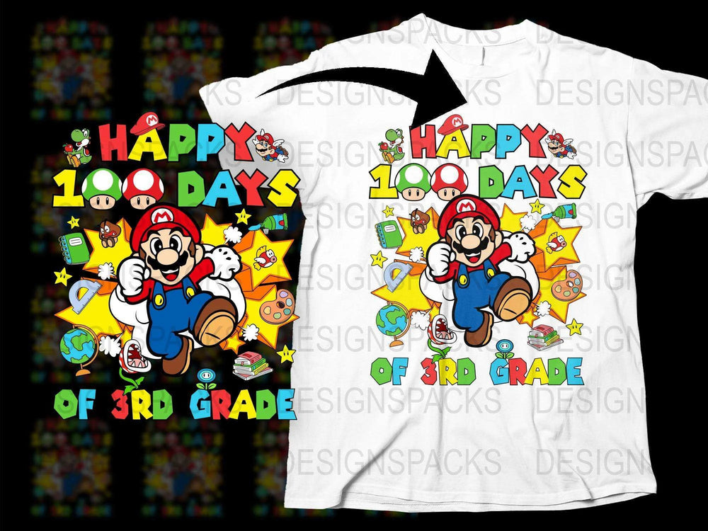 Happy 100 Days of 3rd Grade T-Shirt, Colorful Mario Inspired Kids Tee, School Celebration Shirt