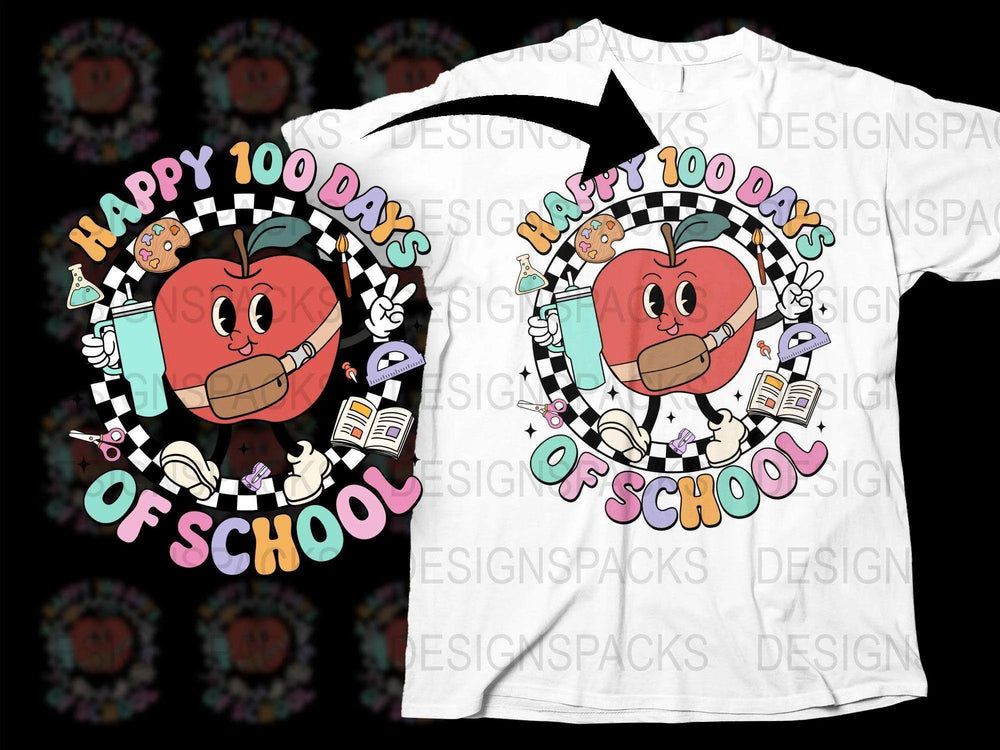 Happy 1000 Days of School T-Shirt, Fun Teacher Apple Graphic, Colorful Kids School Celebration Tee