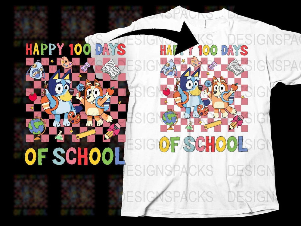 Happy 100 Days of School T-Shirt, Colorful Cartoon Animals, Kids Celebration Tee, Fun School Event Shirt, Bright Graphic Design