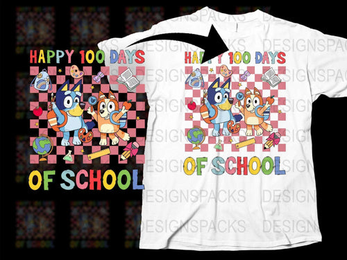 Happy 100 Days of School T-Shirt, Colorful Cartoon Animals, Kids Celebration Tee, Fun School Event Shirt, Bright Graphic Design