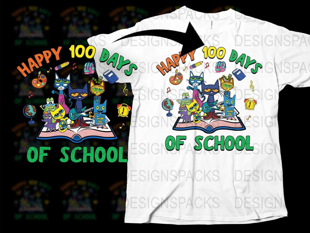 Happy 100 Days of School T-Shirt, Cute Cats Celebration, Teacher Gift, Colorful Kids Tee, Unisex School Shirt, Party Cats Graphic Design