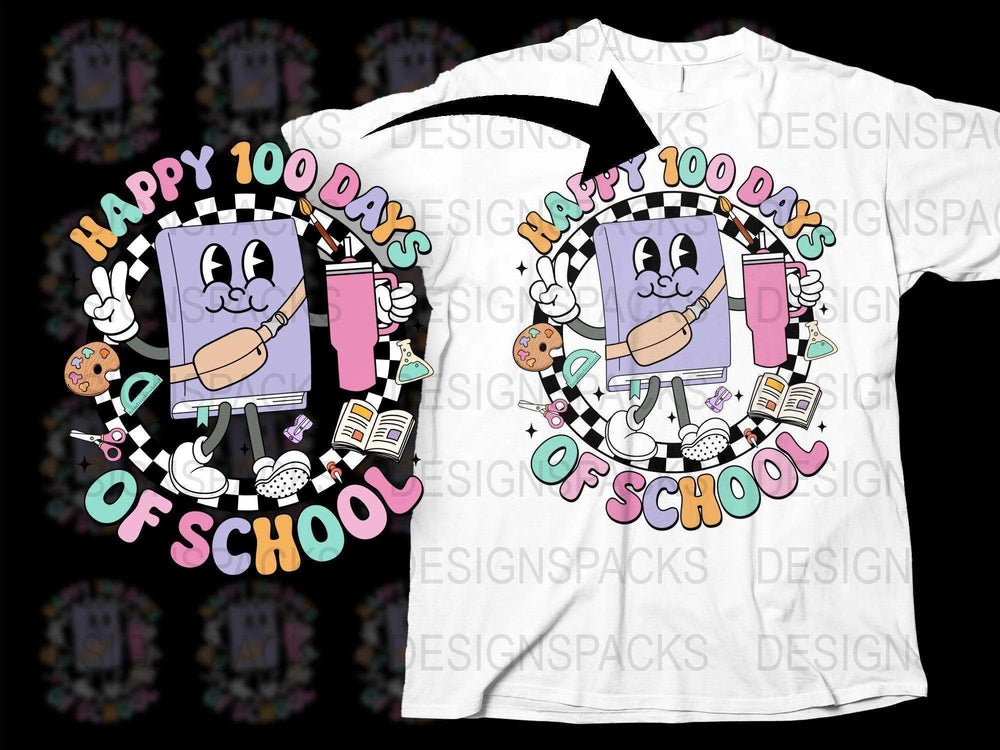 Happy 1000 Days of School T-Shirt, Cute Book and Pencil Character, Colorful Kids School Celebration Tee, Unisex Children's Graphic Shirt