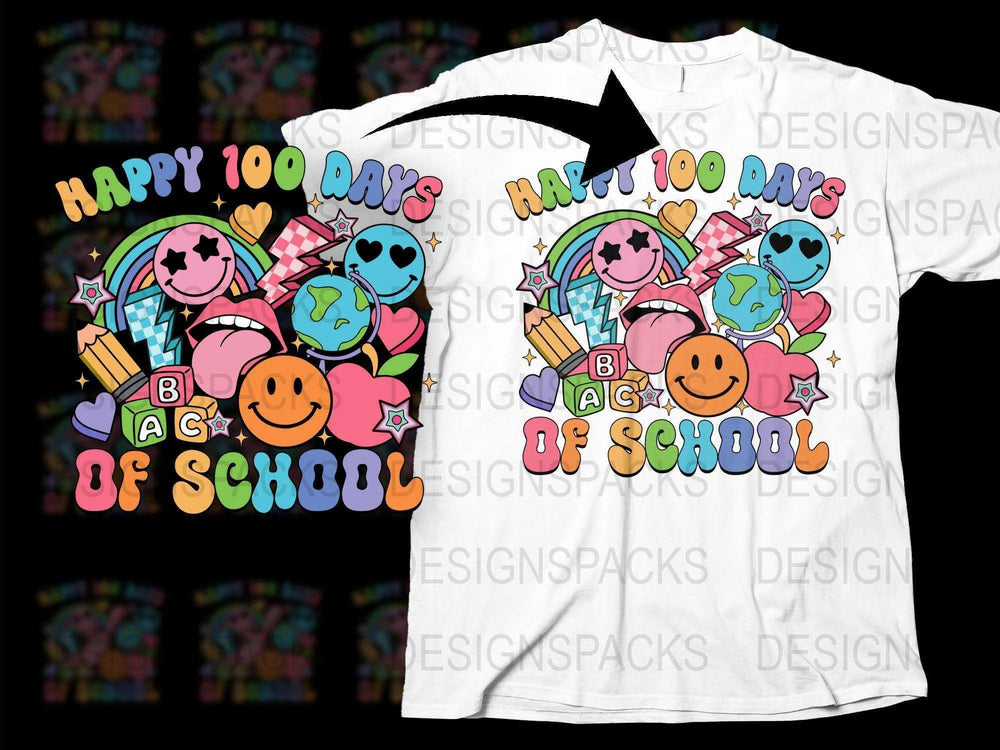 Happy 100 Days of School T-Shirt, Colorful Kids Celebration Top, Festive School Tee Design, Unisex Children's Clothing