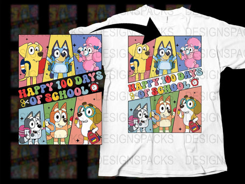 Colorful Cartoon 100 Days of School T-Shirt, Kids Animal Characters Celebration Tee, Unisex Child School Shirt