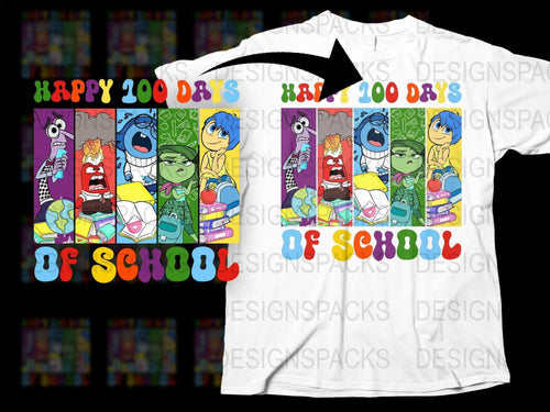 Happy 100 Days of School T-Shirt, Colorful Kids Cartoon Characters, Celebratory School Event Tee