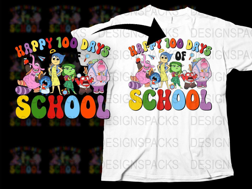 Happy 100 Days of School T-Shirt, Colorful Kids Teacher Tee, Fun Cartoon Characters Outfit, Educational Clothing