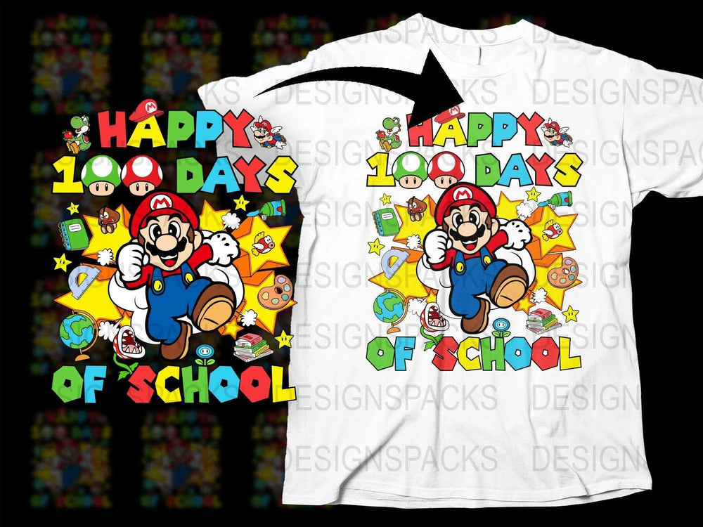 Colorful Mario Happy 100 Days of School T-Shirt, Kids Super Mario Tee, Celebration Shirt for School