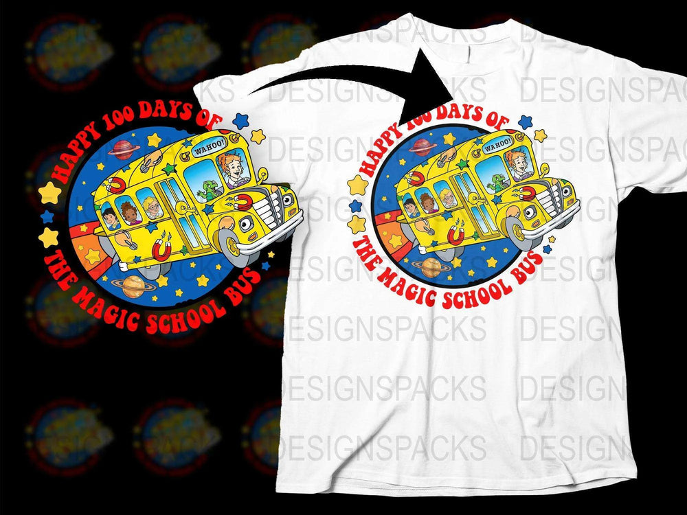 Happy 100 Days of School T-Shirt, Magic School Bus Inspired, Kids Graphic Tee, Colorful School Celebration Shirt, Fun Educational Top