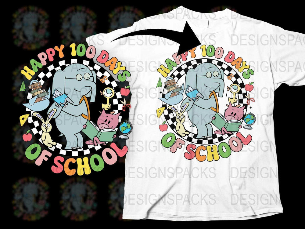 Kids 100 Days of School Shirt, Happy Elephant and Animals Celebration Tee