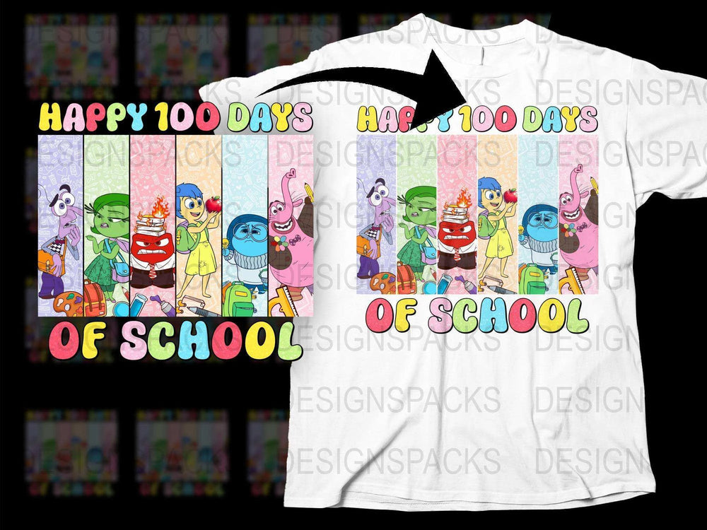 Happy 100 Days of School T-Shirt, Colorful Cartoon Characters, Kids Celebration Tee, Fun School Event Shirt, Unisex Children's Clothing