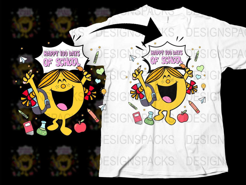 Happy 100 Days of School T-Shirt, Emoji Celebration Kids Tee, Colorful School Supplies Graphic, Fun Educational Clothing