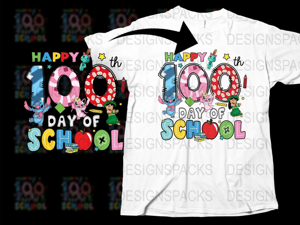 Colorful Happy 100th Day of School T-Shirt Design, Kids Celebration Shirt, Fun Educational Graphic Tee, Unisex School Apparel