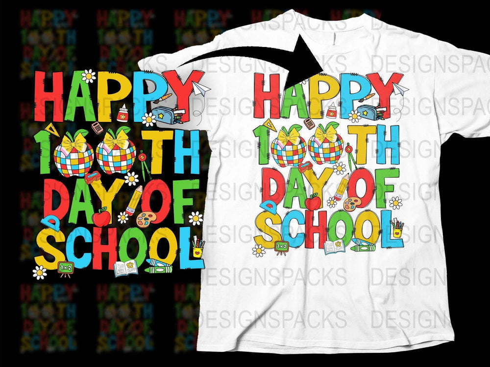 Happy 100th Day of School T-Shirt Colorful Design Teacher Student Celebration Gift