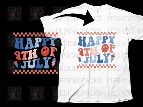 Patriotic 4th of July T-Shirt, Happy Independence Day Tee, USA Flag Design, Unisex Adult White Shirt