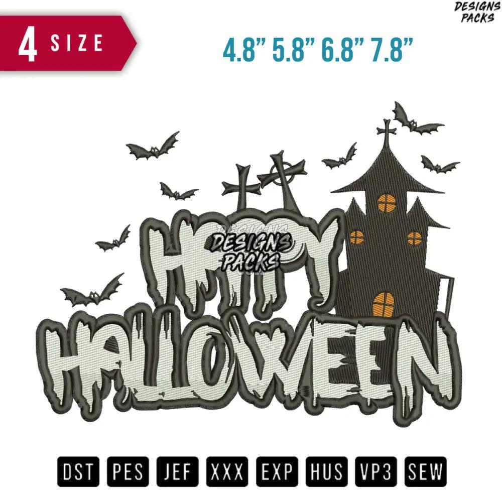 Happy halloween house Embroidery Design