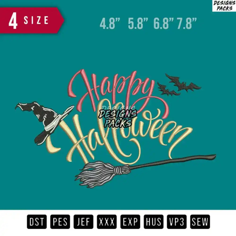 Happy Halloween typo Embroidery Design