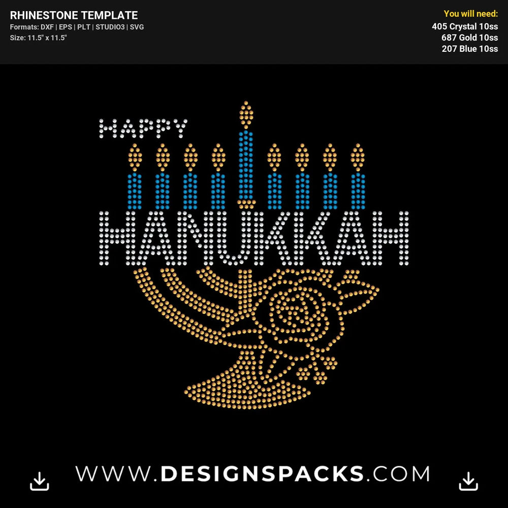 Happy Hanukkah Rhinestone Digital Template