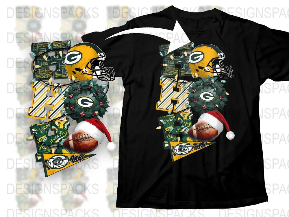 Green Bay Football Fan T-Shirt, Santa Hat Helmet Graphic, Holiday Gift Tee, Sports Team Apparel