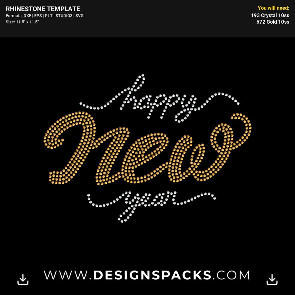 Happy New Year Rhinestone Digital Template