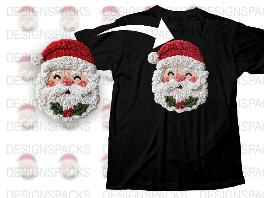 Festive Santa Claus Face Christmas T-Shirt, Holiday Season Apparel, Xmas Party Outfit, Unisex Black Tee