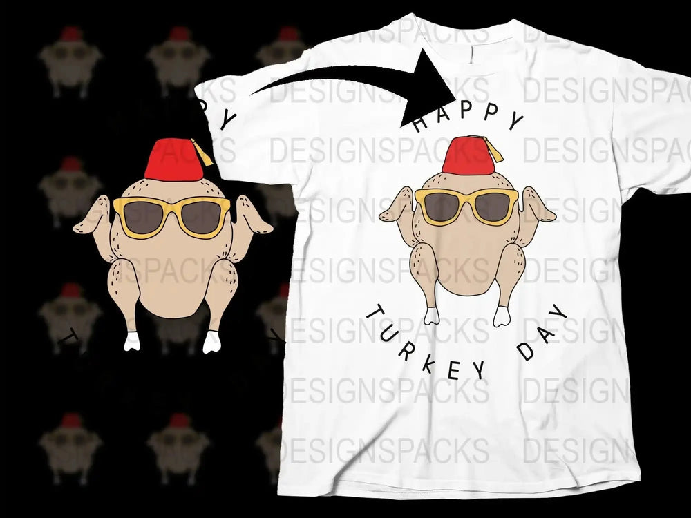 Happy Turkey Day with Sunglasses Png Digital Download