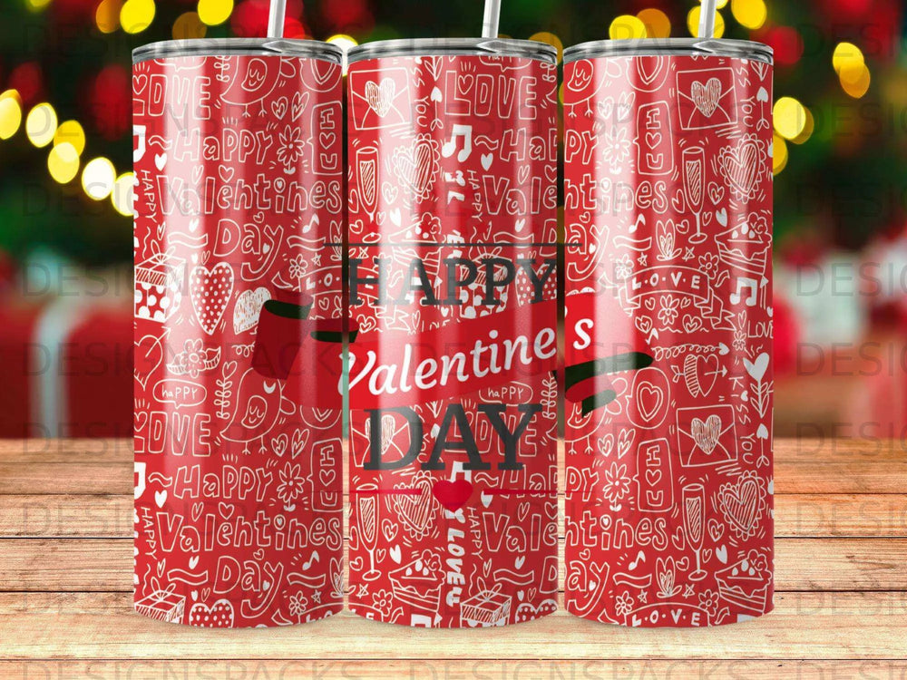 Happy Valentine's Day Love Hearts Tumbler Digital Wrap Design