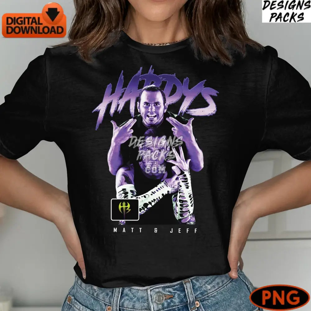 Hardy Brothers Wrestling Digital Art Instant Download Fan Memorabilia Purple Background Png