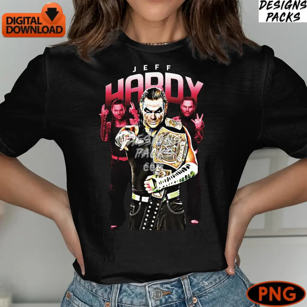 Hardy Wrestlers Trio Digital Art Wrestling Star Champions Png Instant Download High-Resolution Image