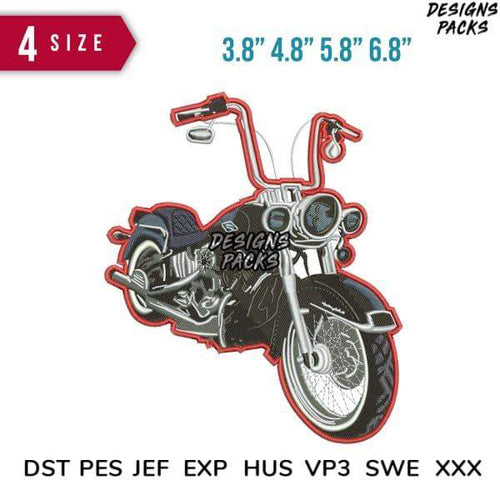 Motorcycle embroidery design in 4 sizes, print-ready formats for DTG, DTF, and tumbler wraps