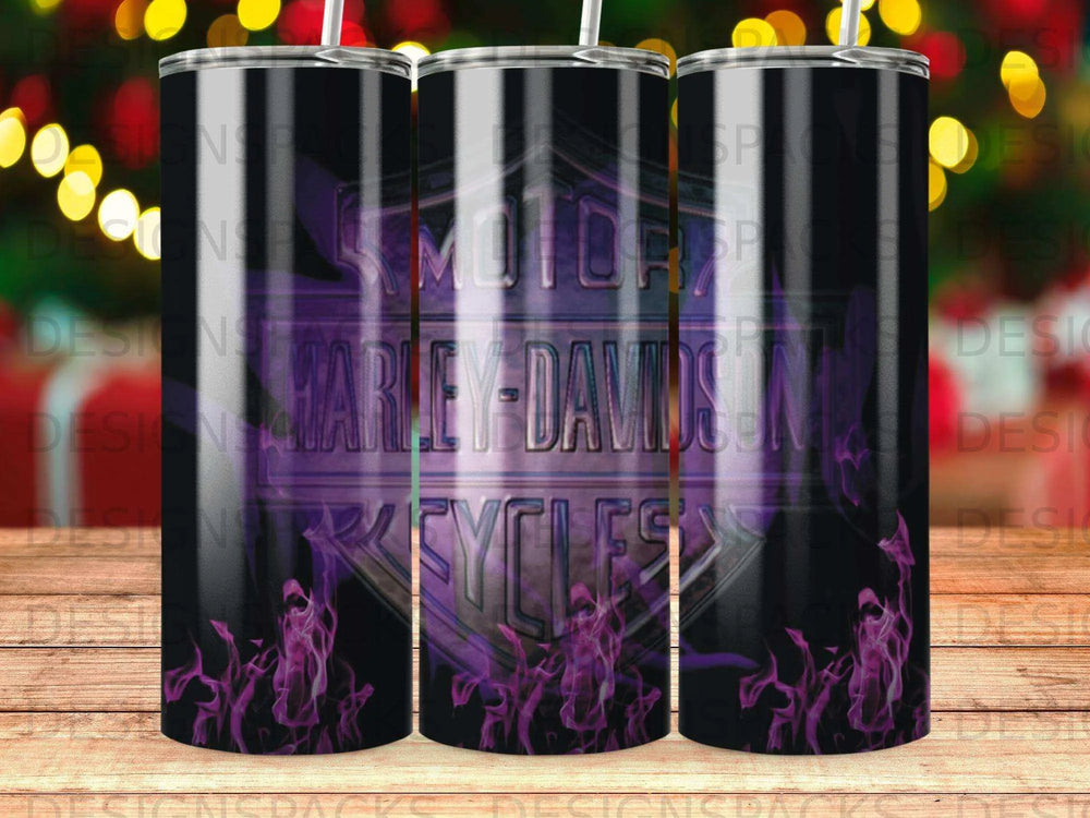 Harley Davidson Purple Flames Logo Design Tumbler Digital Wrap Design