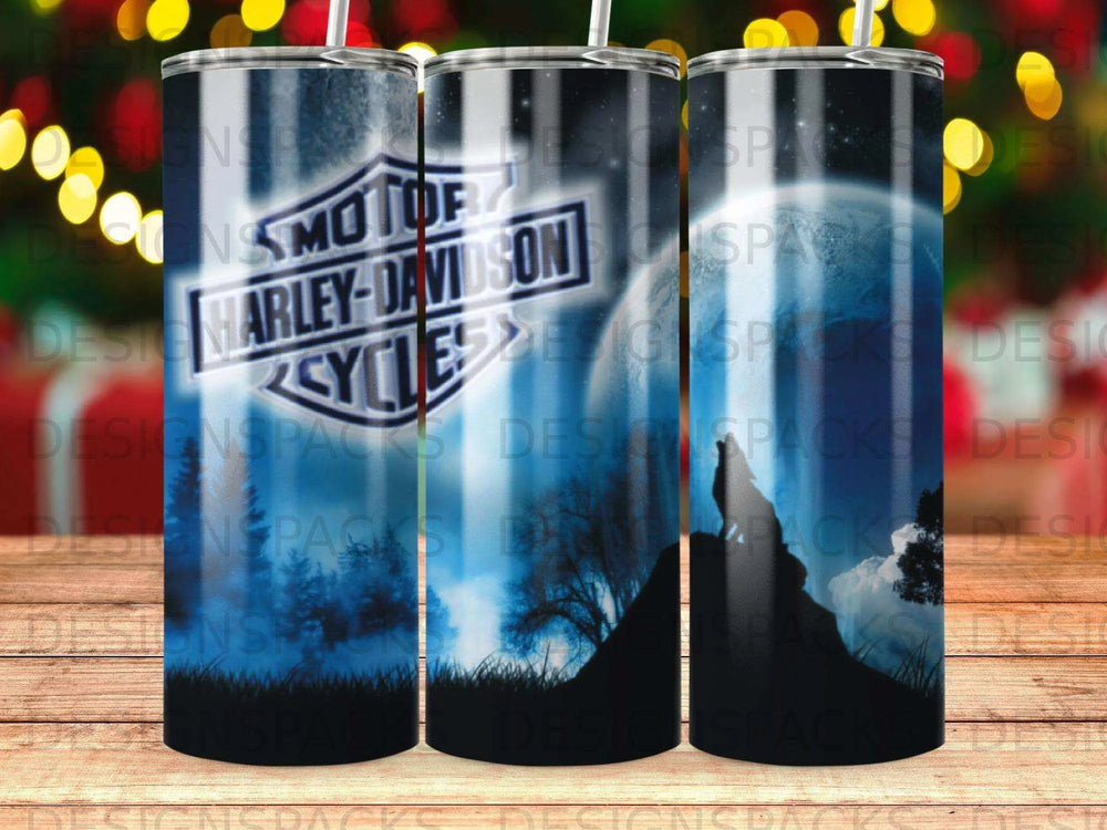 Harley-Davidson Wolf Moon Night Sky Tumbler Digital Wrap Design