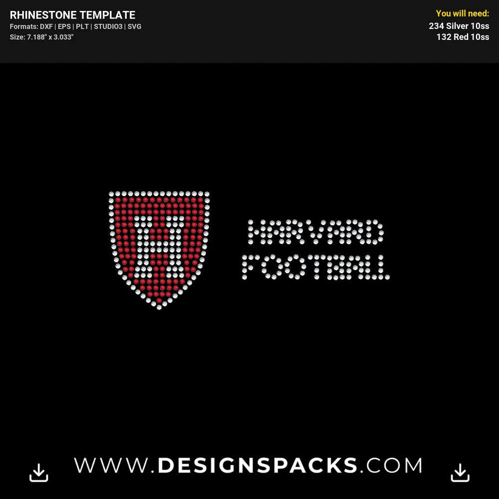 Harvard Football Shield Mask Rhinestone Digital Template