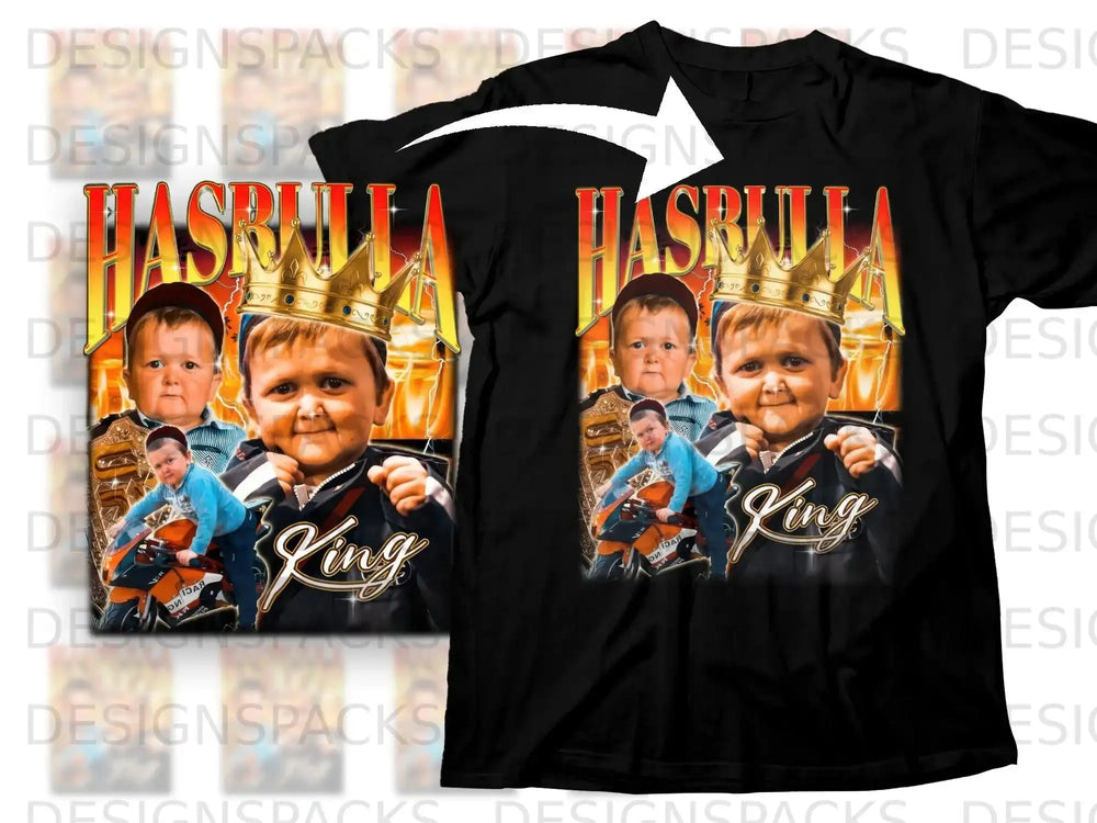 Hasbulla King portrait on black t-shirt.