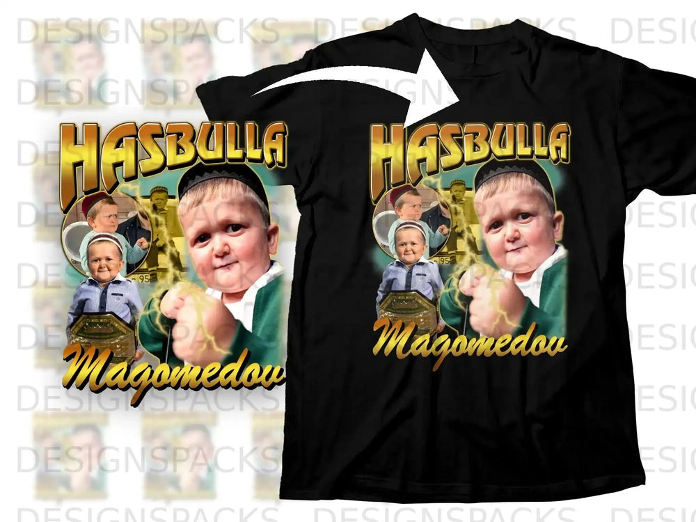 Hasbulla Magomedov t-shirt design with his image and championship belt.